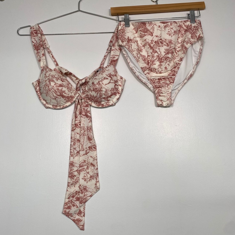L.A-SPACE Women Bikini Set 10/12 Red Cream Toile Underwire High Waist Swimsuit